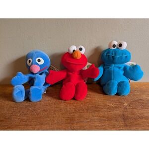Vintage 1997 Tyco Sesame Street Beans Elmo Cookie Monster Grover Plush Set NWT